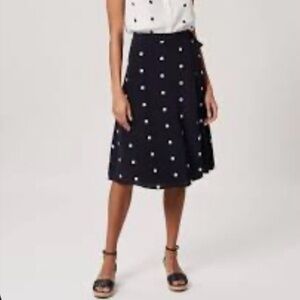 HOBBS London Iona Wrap A-Line Skirt Navy and Ivory Polka Dot 12 NWT